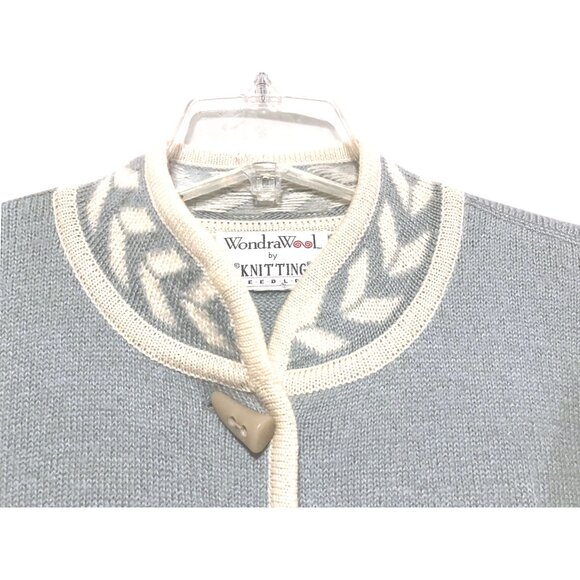 Vintage Powder Blue Wool Cardigan Sweater XL Snowflakes Wondrawool 100% Wool - Picture 6 of 8